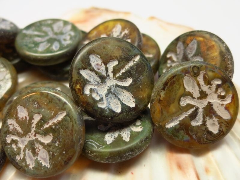 1x Dragonfly Green Stone Picasso Glasperlen