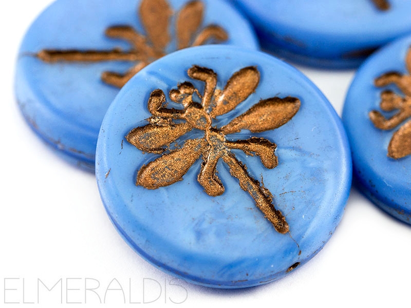 23mm Dragonfly Beads Blue Matte Bronze Picasso blau 1x