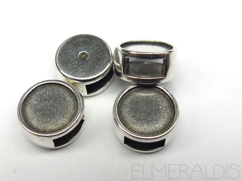 2 Slider Schiebeperlen silberfarben Cabochons 7mm