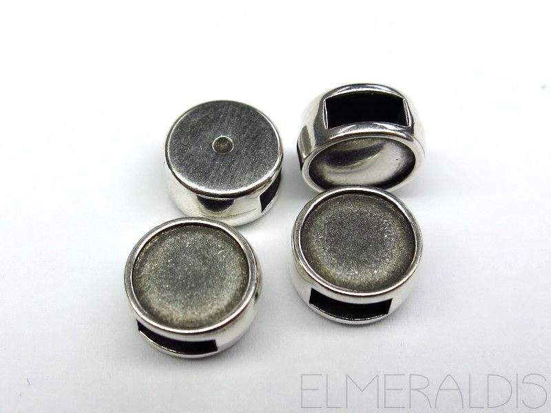 7mm Schiebeperlen Slider silberfarben Cabochons 2x