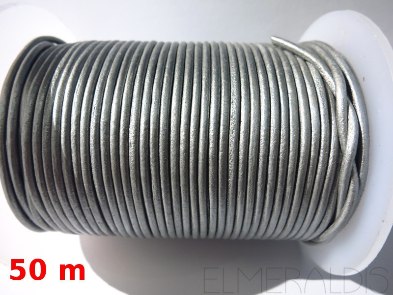 1 mm Lederband Metallic Silver silberfarben 50m