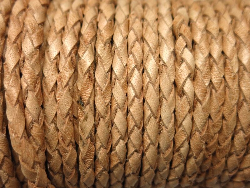 3 mm Lederband geflochten Natural ungefärbt 50 cm