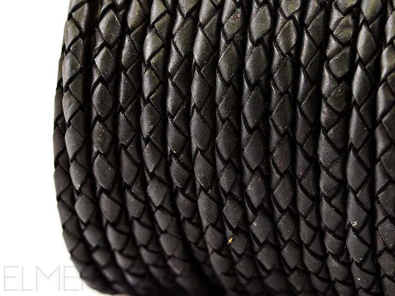 4mm Lederband geflochten Full Black schwarz Jet 50cm