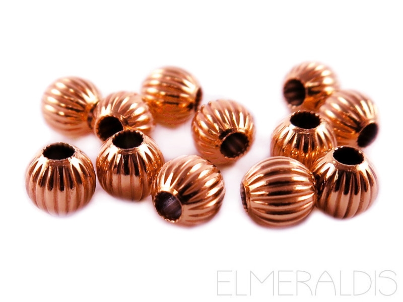 4 mm Perlen 925 Silber Rosegold gerillt poliert 5x